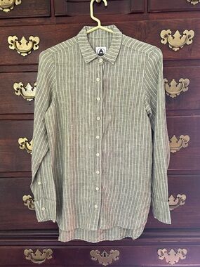 Tradlands The Martha, green & white stripe, 100% linen, S